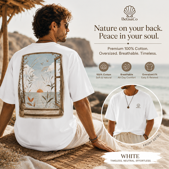 SOLARA I First Light tee styled with natural linen in a coastal setting